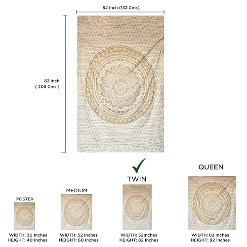raajsee Wandteppich Mandala,Zimmer Deko, Weißes Gold Wandtuch Boho WandDeko,Wandbehang Psychedelic 132X208 CM