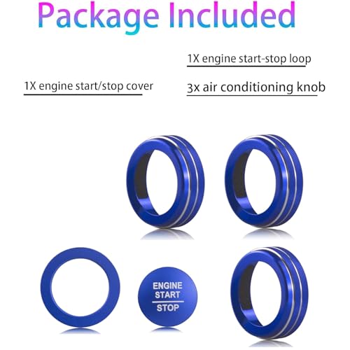 Image of for Honda 2026 Passport /2026 Pilot Interior Accessories, Aluminum Alloy one-Button Start Cover /Ring, air Conditioning knob, 5-piece Set (Blue)