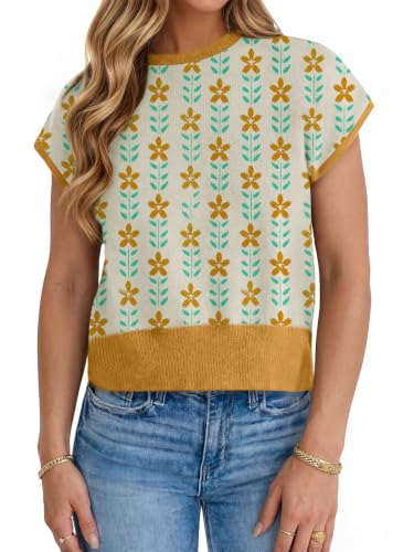 Image of UNCLECAT Short Sleeve Sweater for Women Knit Fall Pullover Tops | Crew Neck,Cap Sleeve,Lightweight,Basic ,Soft Fabric,Spring Summer Fall Outfits, Trendy 2026,Business Casual Tops