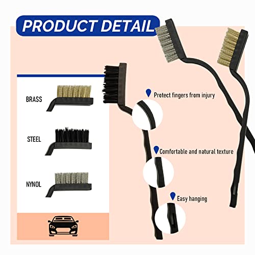 3Pcs Car Cleaning Brush Detailing Wire Brush Set, Brass, Stainless Steel, Nylon Brush Head For Cleaning Welding Slag Stain And Rust #TOP2