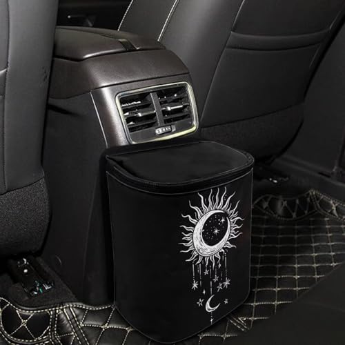Image of DISNIMO Galaxy Sun Moon Car Trash Can with Lid, Car Accessories Leak-Proof Waterproof Car Garbage Bin Collapsible Portable Car Storage Organizer Trash Bag for Car SUV Trucks