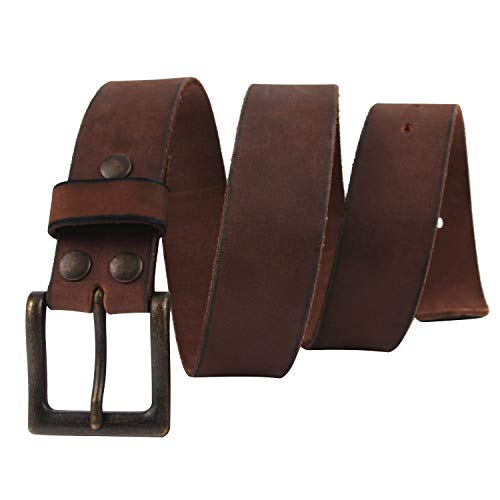 NPET Mens Leather Belt Full Grain Vintage Distressed Style Snap on Strap 1 1/2" Wide with Buckle2