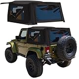 Sierra Offroad Soft Top for 2007 to 2009 Jeep Wrangler JK - Black, Twill Vinyl - 2 Door Jeep Soft Top with Rear Plastic Tinted Windows - Factory Precision Fit Replacement - No Upper Door Skins