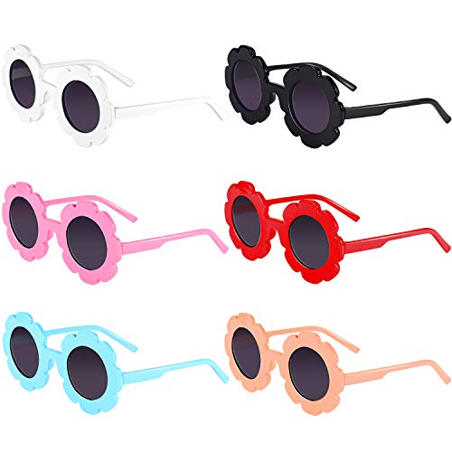 Norme 6 Pairs Kids Sunglasses Round Flower Shape Decorative Glasses for Toddler Boys Girls