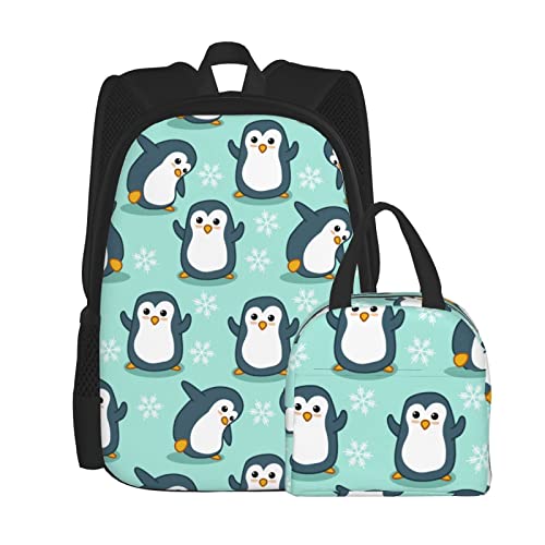 2pcs Backpack Set For Boys, Cartoon Penguin Backpacks And Lunch Box For Girl Elementary Bags Teens Bookbags