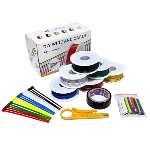 LINKSQ 26AWG Stranded Wire Spool 32.8FT (10m) Each 6 Colors Flexible 26 Gauge Silicone Hook Up Wire Kit Electrical Tinned Copper Wire for Breadboard, Automotive, DIY, Battery, Power Wiring 392°F 300V