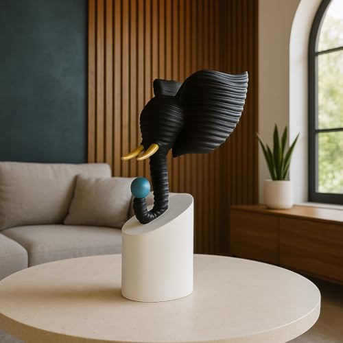 Image of Xtore Elegant Spiral Seashell Decorative Elephant Figurine | Modern Home Accent with Gold Tusks and Blue Pearl Finish - (Pack of 1, Black)