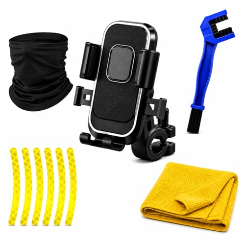 Image of Premium Bike Rider Essentials Kit with Phone Holder, Neck Gaiter, Chain Brush, Reflective Stickers and Microfiber Cloth