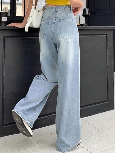 Image of KOTTY Women's High Rise Wide Leg Denim Jeans | Relaxed Fit Casual Everyday Jeans for Women