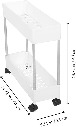 Miniatura 4 de Housoutil Carrito de almacenamiento delgado con ruedas, estantería móvil de 2 niveles, estante de plástico blanco y hierro para cocina, baño,