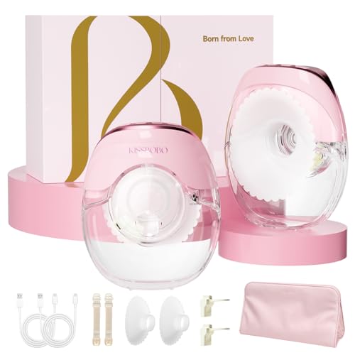 KISSBOBO Set de regalo extractor de leche eléctrico K8, extractor de leche eléctrico ultraplano, 3 modos, 8 niveles, sin manos, manos libres, supersilencioso para bombeo discreto (rosa, 2 unidades)