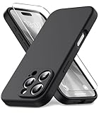 Vansdon Cover per iPhone 16 Pro Max, Custodia Slim in Silicone Liquido, Rivestimento in Microfibra Morbida Antigraffio, 1 Pezzi Pellicola Vetro Temperato, Protezione Antiurto,Nero