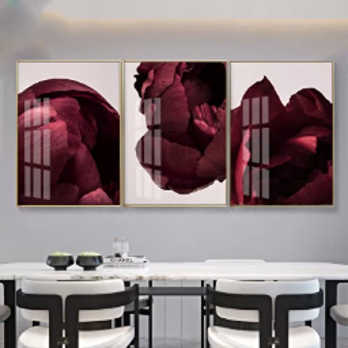 Affiche d'art rose rouge peinture sur toile moderne 3 pièces 40x60cm sans cadre pour salon