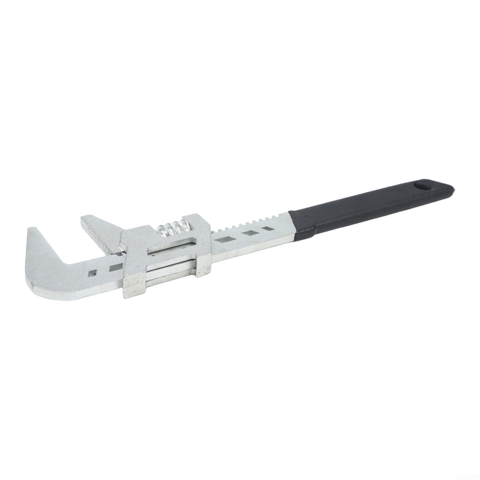 Llave para tubos ajustable de alta resistencia de 12 pulgadas con capacidad de mordaza de 0-75 mm. Fabricada en acero de alto carbono con forjado de hierro dúctil. Cambio rápido de empuñadura median