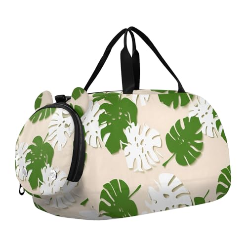 Green Leaf Palm Kids Travel Duffel Bag for Boys Girls Overnight Weekend Tote Bag with Shoes Compartment for Gym Sports Dance