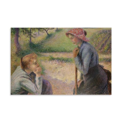 Lienzo decorativo para pared de Camille Pissarro, cuadro de dos jóvenes campesinas 16 x 24