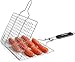 Fish Grilling Basket, Folding Portable Stainless Steel BBQ Grill Basket for Fish Vegetables Shrimp with Removable Handle, Come with Basting Brush and Storage Bag