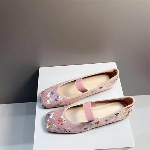 Women's Floral Print Square Toe Mary Jane Flats Chinese Style Floral Flats Comfortable Ballerina Flat Shoes for Women3