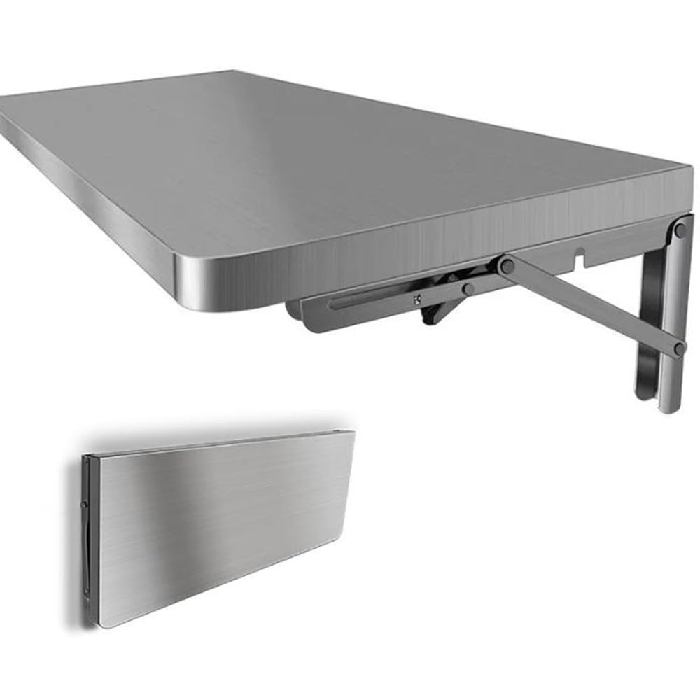 KLGFBDC Stainless Steel Wall-Mounted Folding Table - 24"x12" Space-Saving Workbench Shelf for Kitchens Bars & Dining Areas (120x40cm/47.2x15.7in)