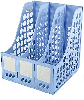 Amazon Brand - Eono Plastic Magazine File Book Holder, Desktop Storage Rack Classic Desk Organiser, 3 Compartment, Blue