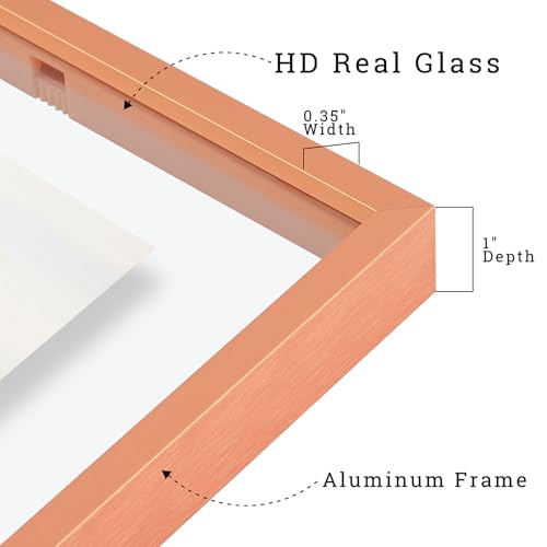 Frametory, Schwebender Bilderrahmen, 40,6 x 50,8 cm, Aluminium-Bilderrahmen, Echtglas der Vorderseite, für Wandmontage, Rotgold – Ansicht 6