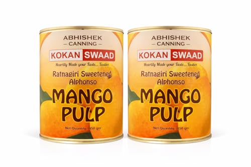 Image of KOKANSWAAD Ratnagiri Alphonso Mango Pulp Sweetened 850g Rich & Juicy Aamras, Canned Mango Puree, No Preservatives, Non-GMO, Perfect for Juices, Smoothies & Desserts (Pack of 2)