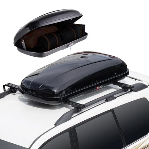 VEVOR Rooftop Cargo Carrier, 8 Cubic Feet Roof Cargo Box, ABS Hard Shell Roof Box, with Dual-Sided Opening and 2 Reinforced Straps, Aerodynamic, Suitable for most Crossbar, for Car, Wagon, SUV, Black