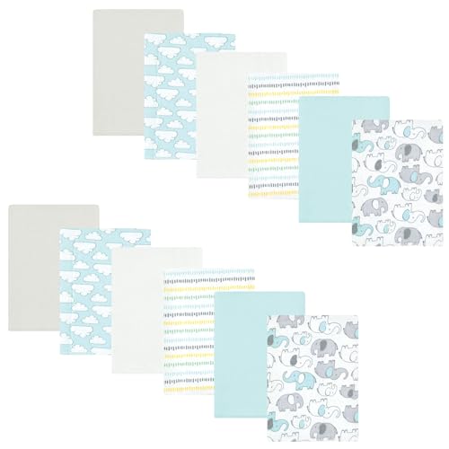 Image of Hudson Baby Unisex Baby Cotton Flannel Burp Cloths Bundle, Neutral New Elephant, One Size