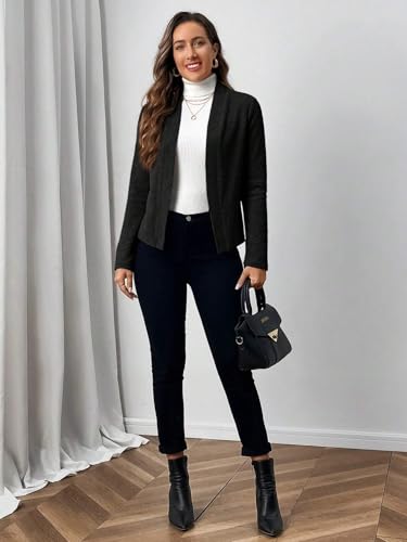 Chic Black Womens Casual Coat - Elegant Long Sleeve, X-Large Slim Fit for Fall & Winter - Image 6