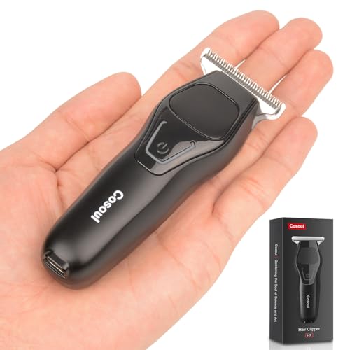 COSOUL Compact Hair Trimmer Clipper Professional Travel Beard Trimmer for Men Precision Detailing Face Mustache & Neck Small Hair Clipper for Kids Cordless Portable USB-C