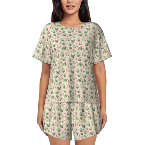 Pyjama court cactus femme en tissu respirant anti-transpiration été