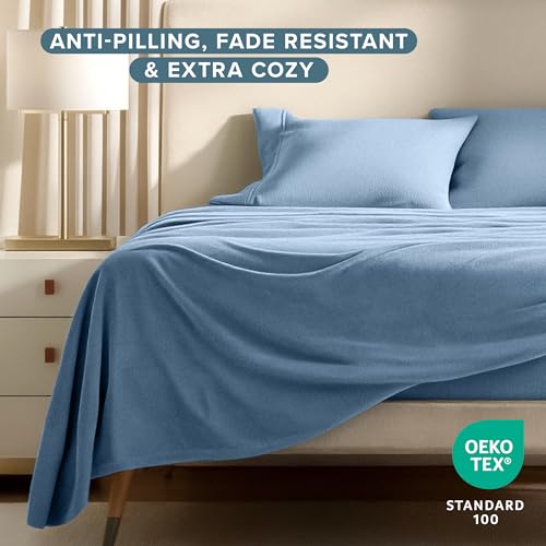 Bare Home Super Soft Fleece Sheet Set - Twin Size - Extra Plush Polar Fleece, No-Pilling Bed Sheets - All Season Cozy Warmth (Twin, Coronet Blue) - Image 2