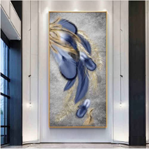 Toile ginkgo et plume décoration murale salon 40x80cm