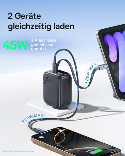 45W USB C Ladegerät, Baseus Enercore Charger mit USB C Kabel, iPhone iPad Ladegerät… – Ansicht 4