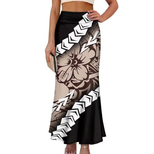 Polynesian Puletasi Samoa Women's Casual High Waist Flare Long Maxi Skirt A-Link Long Maxi Skirt Beach Skirt