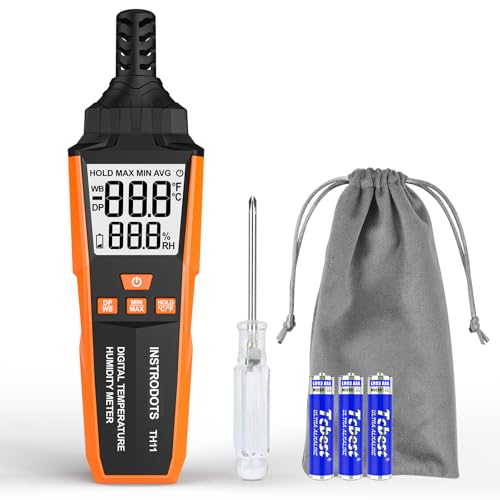 INSTRODOTS Temperature Humidity Meter, High Precision Digital Hygrometer with Ambient, Dew Point, Wet Bulb Temperature for Indoor Outdoor, Thermometer with Min/Max, Data Hold, LCD Backlight, TH11