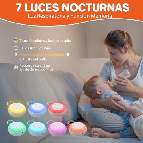 Miniatura 5 de Funykich Máquina De Ruido Blanco Portátil Con 24 Sonidos Máquina De Domir Para Bebé Con Función De Memoria Y Grabación Luz Nocturna Y Luz Coloridos Ajustable Batería Recargable Para Bebé Niño O Adulto