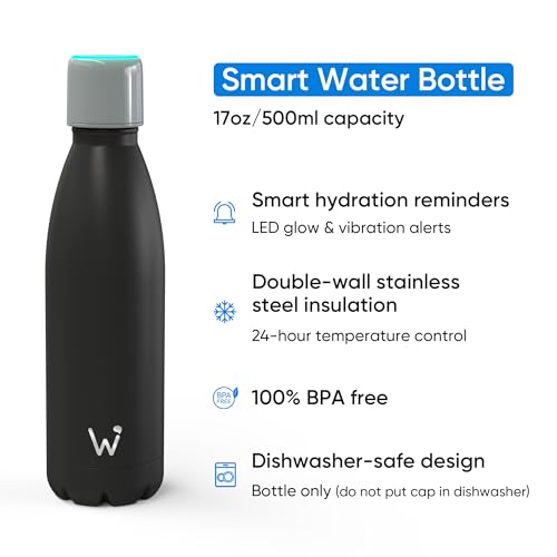 WATER.IO Smart Water Bottle - Stay Motivated to Drink More, Track Water Intake with Color Changing LED Reminder & Bluetooth Free App. Insulated Stainless Steel, BPA-Free 17oz.