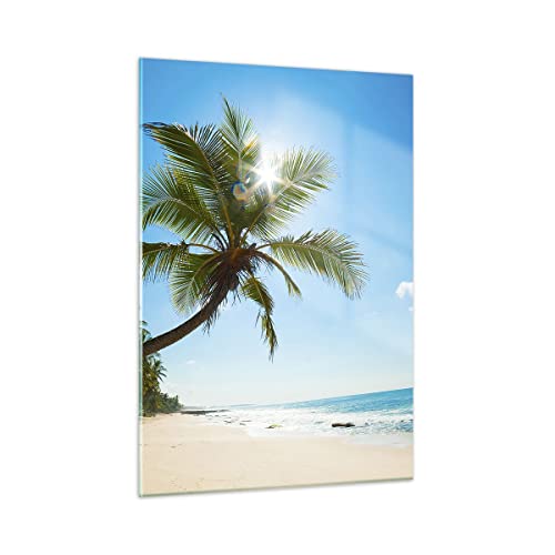 Bilder auf Glas Strand Palme Meer Glasbild 50x70cm Wandbilder Dekoration Wohnzimmer Schlafzimmer Küche Deko Klein Wanddeko Bild im Glas Wand Kunstdruck Art Modern Wall Decor Glasdruck GPA50x70-3570