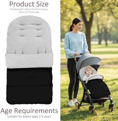Stroller Footmuff, 3-in-1 Bunting Bag with Waterproof & Windproof Cover for Baby - Adjustable Zipper, Soft Fleece Lining, All-Season Stroller Blanket for 0-3 Years (Gray). - 4