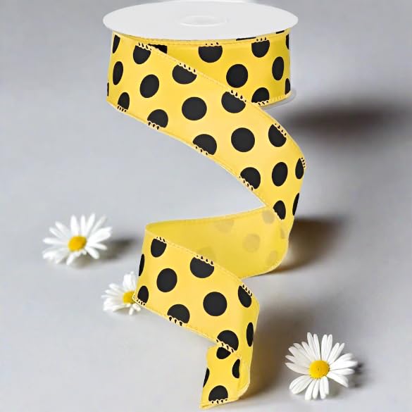Amazon.com: Polka Dot Wired Edge Ribbon, Yellow Black - 1.5