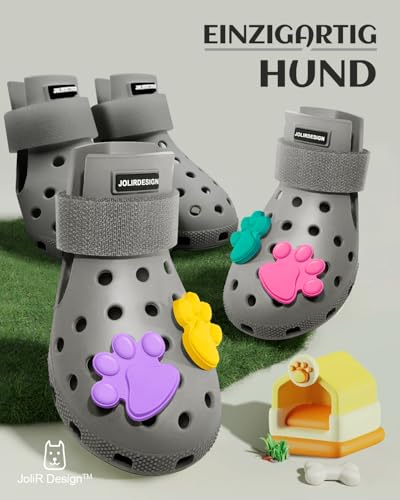 Hundeschuhe Pfotenschutz Outdoor – Hundeschuhe Wasserdicht, einfach an- und auszuziehen, atmungsaktiv, rutschfest, leicht zu reinigende Hundestiefel für Sommer Hitze und Winter Schnee (grau, M)