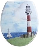 WENKO 18904100 WC-Sitz Leuchtturm Toilettensitz, rostfreie Edelstahlbefestigung, 36,5 x 44,5 cm, mehrfarbig