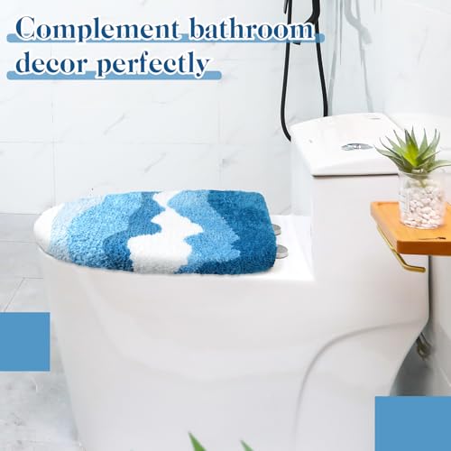 Mindsoft Toilet Seat Lid Cover for Bathroom Ocean Wave Beach Plush Toilet Seat Cover with Non-slip Rubber Backing Bathroom Decor Fits Most Round, Elongated and Oblong Lids 17. 5\'\'x15\'\'(Blue)