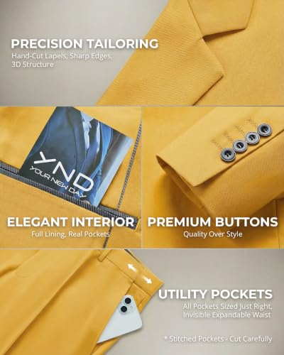 Image of YND Men's 3 Piece Suit with Tie, Solid Color Slim Fit Jacket Vest and Pants