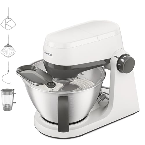 Kenwood Multi Tasker - Impastatrice Planetaria con accessorio Frullatore, 1,7 kg per Pane e Pizza, Planetaria con Attacco Accessori, Paraschizzi con Misurino, Bianca (KHC30.040WH)