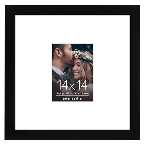 Americanflat 14x14 Wedding Signature Frame with Shatter-Resistant Glass - Use as 5x7 Frame with Mat or Display 14x14 Photos Without Mat - Signature Collection - Autograph Frames for Wall - Black