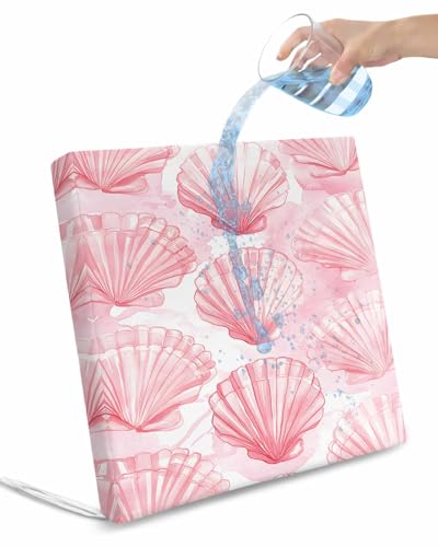 2 Pack Pink Shell Coastal Waterproof Cushion Covers with Ties, Outdoor Patio Chaise Lounge Chair Seat Cushion Slip Covers Replacement(Only Cover) Nautical Ocean Summer Beach Sea 22