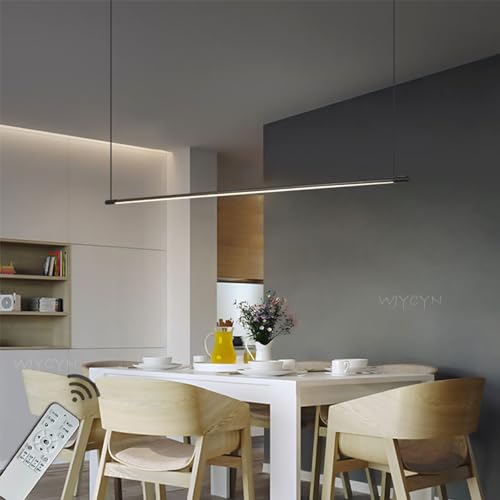 WJYCYN Linear Black White Light Dining Room Pendant Lights Modern Pendant Lights LED Dining Table Pendant lamp Height-Adjustable Chandelier for Bedroom Office bar Hanging lamp L60cm 12W