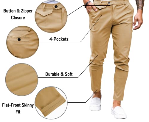 Image of Mens Chinos Slim Fit Pants Stretch Tapered Dress Pant Casual Trousers